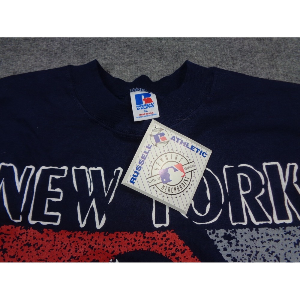 Vtg Russell 90s New York Yankees T Shirt Mens XL Blue Baseball MLB NWT Deadstock - Picture 2 of 12
